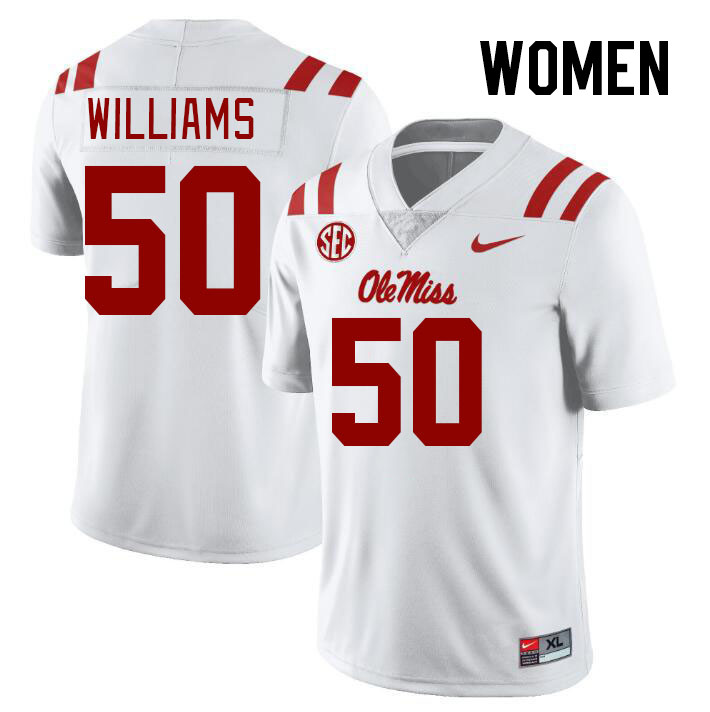 Women #50 Jayden Williams Ole Miss Rebels College Football Jerseys Stitched-White